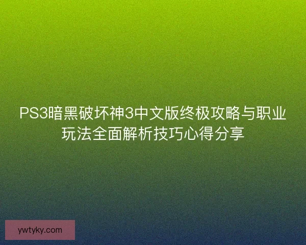 PS3暗黑破坏神3中文版终极攻略与职业玩法全面解析技巧心得分享